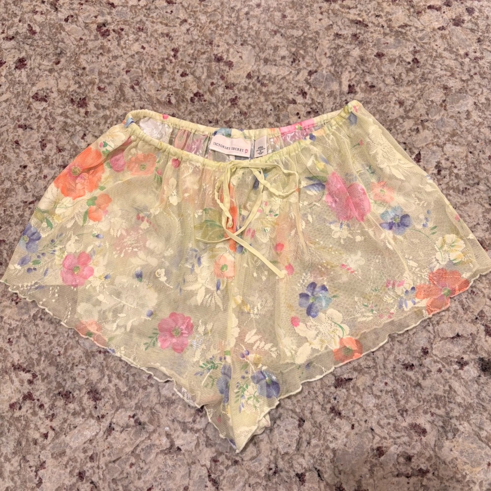 Vintage Y2K Victoria's Secret Sheer Mesh Floral Tap Shorts M Fairy Coquette